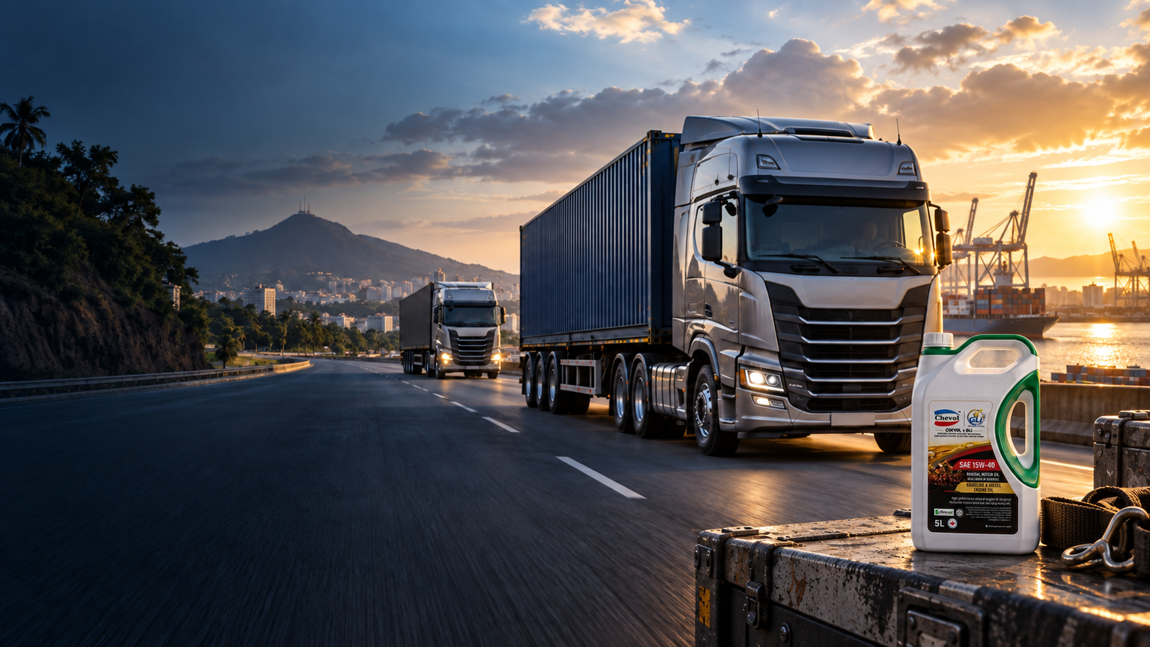 Camions de transport lourd sur un corridor logistique
